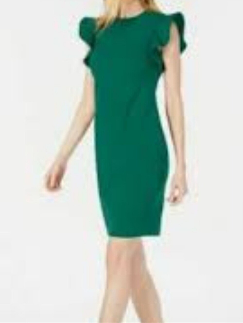 Calvin Klein Green Ruffle Sleeve Sheath Dress - Women